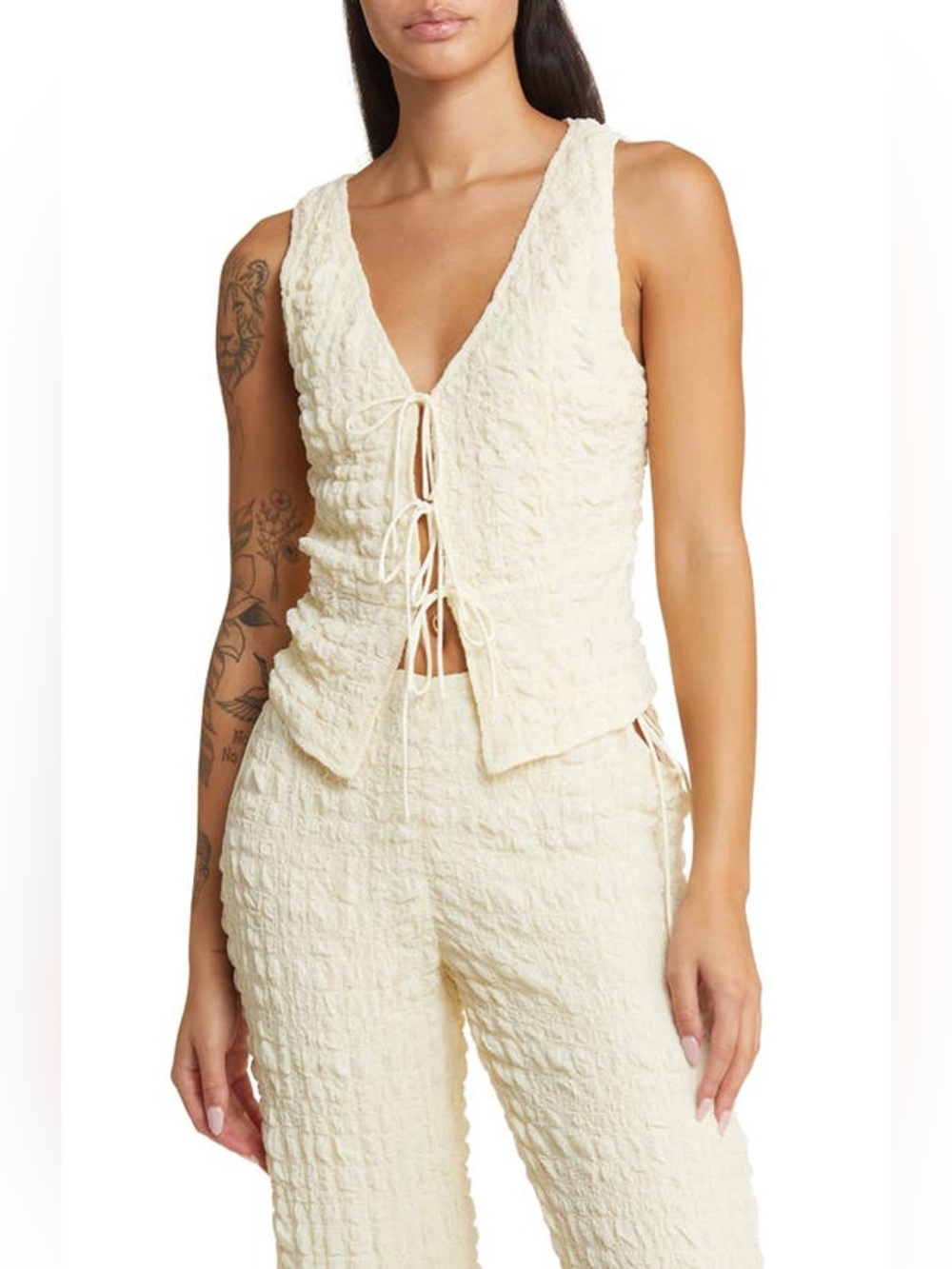 Vintage inspired tie front tank top vest